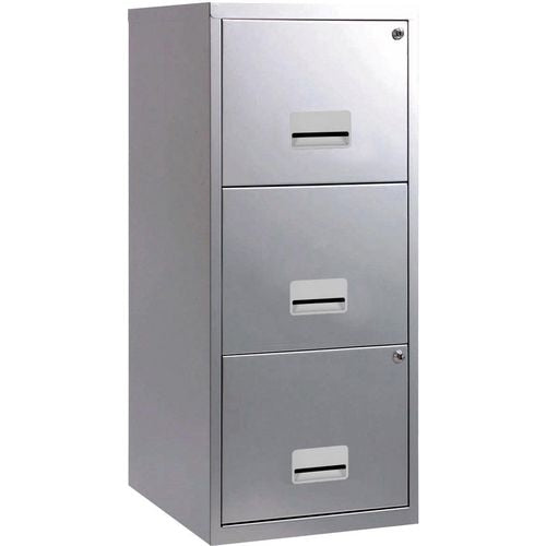 Pierre Henry Steel Filing Cabinet with 3 Lockable Drawers Maxi 400 x 400 x 930 mm Silver