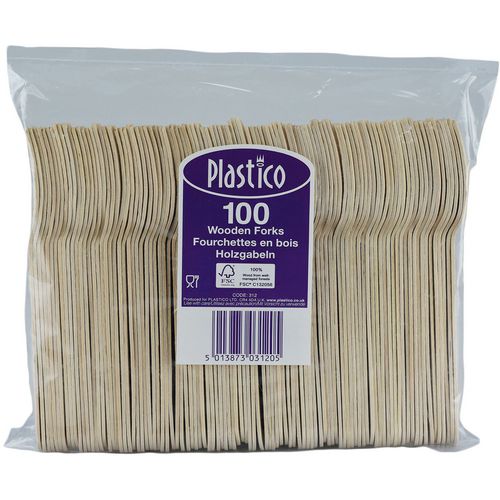 Plastico Disposal Fork Birchwood 2.7 x 0.2 x 15.5cm Brown Pack of 100