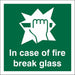 In case of fire break glass vinyl adhesive Sign 100mm x 100mm