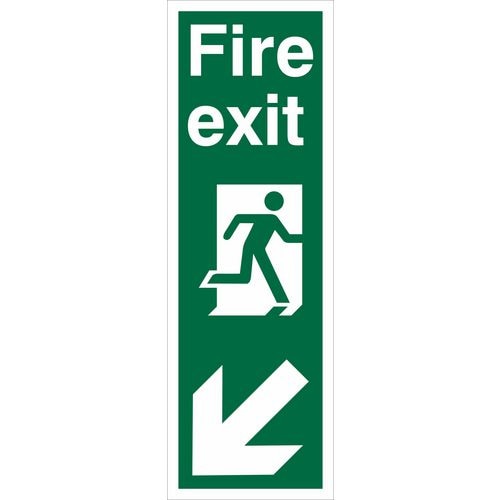 Portrait fire exit arrow down left Sign 450mm x 150mm