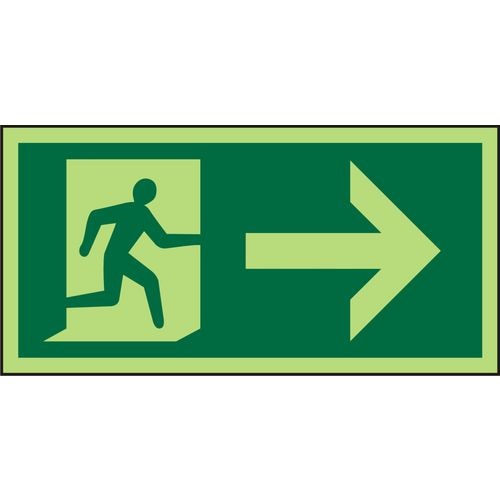 Fire Exit Sign with Man Running and Right Arrow Self Adhesive Vinyl Green 10 x 20 cm