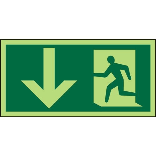 Fire Exit Sign Down Arrow Plastic Green 10 x 20 cm