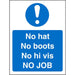 Mandatory Sign No Hats, Boots, Hi Vis Plastic Blue, White 30 x 20 cm