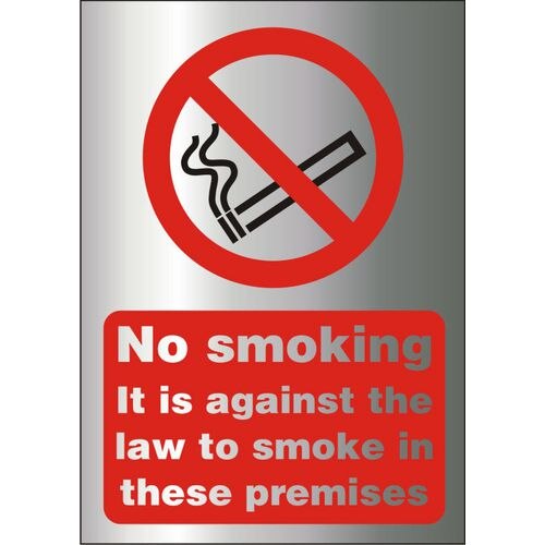 Prohibition Sign Against The Law to Smoke on These Premises Acrylic Silver, Red 20 x 15 cm