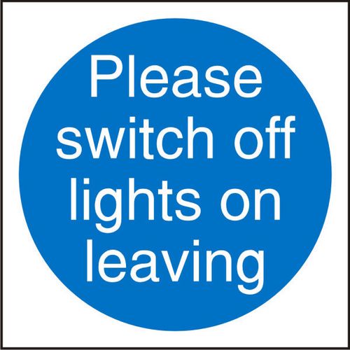 Mandatory Sign Switch Off Lights vinyl Blue, White 20 x 20 cm