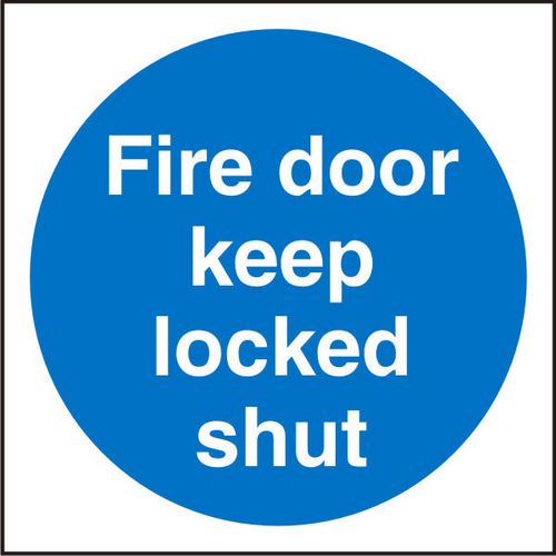 Mandatory Sign Fire Door Keep Locked Self Adhesive Plastic 10 x 10 cm