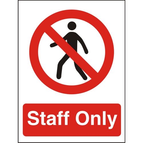 Prohibition Sign Staff Only Self Adhesive Acrylic 20 x 15 cm