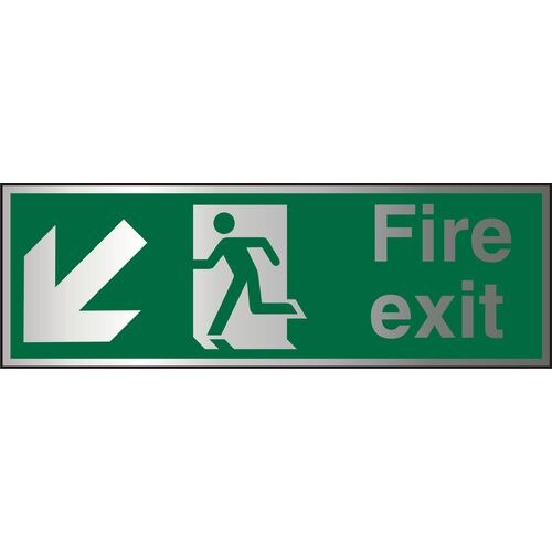 Fire Exit Sign Down Left Arrow Aluminium 10 x 30 cm