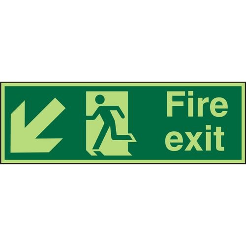 Fire Exit Sign Down Left Arrow Plastic 10 x 30 cm