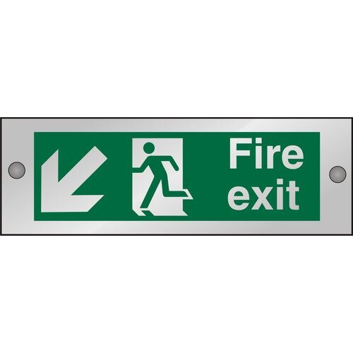 Fire Exit Sign with Down Left Arrow Acrylic 10 x 30 cm