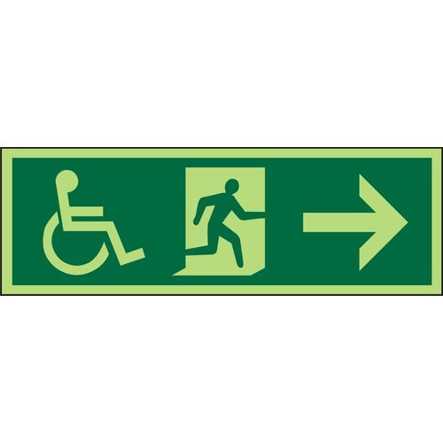 Fire Exit Sign Wheel Chair with Right Arrow Self Adhesive Acrylic 15 x 45 cm