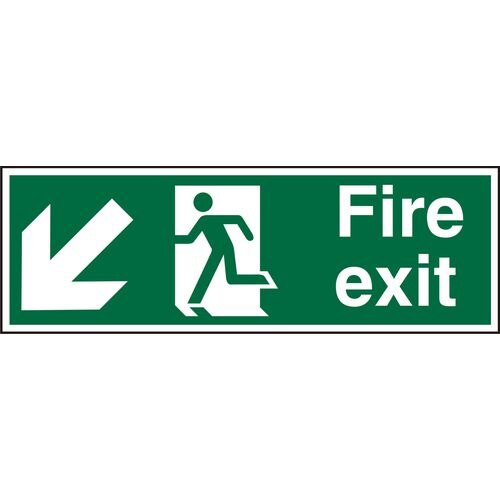 Fire Exit Sign Down Left Arrow Acrylic 15 x 45 cm