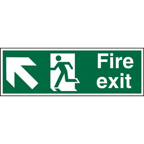 Fire Exit Sign Man Running with Up Left Arrow Self Adhesive Acrylic Green, White 10 x 30 cm