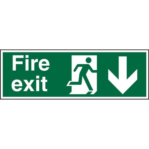 Fire Exit Sign with Down Arrow Acrylic Green, White10 x 30 cm