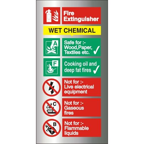 Fire Extinguisher Sign Wet Chemical Aluminium 20 x 10 cm