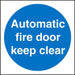 Mandatory Sign Automatic Fire Door Keep Clear Plastic Blue, White 10 x 10 cm