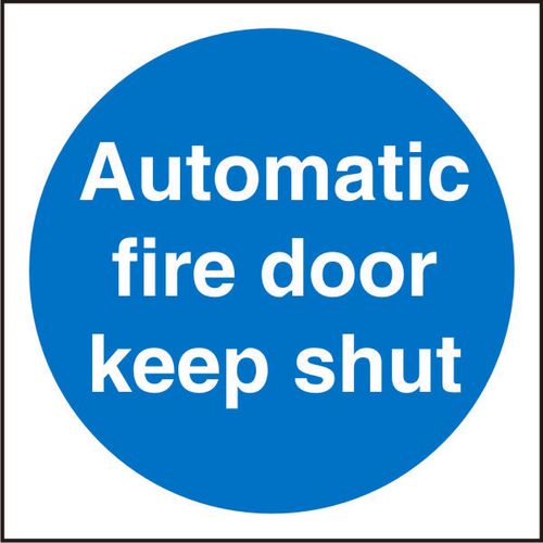 Mandatory Sign Automatic Fire Door Keep Shut Vinyl Blue, White 10 x 10 cm