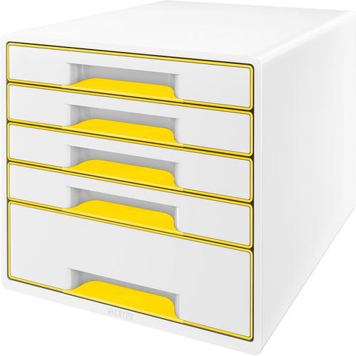 Leitz WOW Cube Desk Drawer Filing Unit Dual Colour 5 Drawers A4 White, Yellow 28.7 x 27 x 36.3 cm