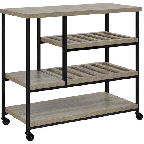 Dorel Multi-Purpose Service Trolley with 4 Shelves Distressed Grey Oak MDF Black Frame 914 x 432 x 861mm