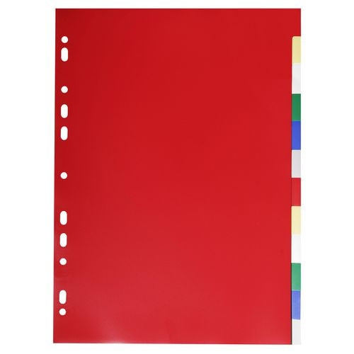 Exacompta Blank Dividers A4 Assorted Multicolour 12 Part PP (Polypropylene) 11 Holes 3012E Pack of 50