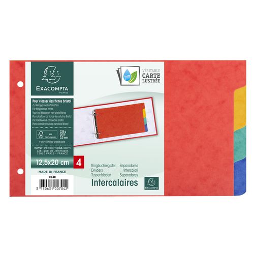 Exacompta Dividers Special format Assorted Multicolour 4 Part Mottled Pressboard 2 Holes 704E Pack of 10