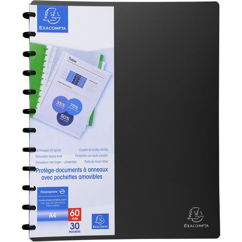 Exacompta Display Book 86351E A4 Black 30 Pockets Pack of 4