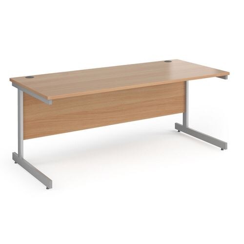 Dams Rectangular Straight Desk with Beech Coloured MFC Top and Silver Frame Cantilever Legs Contract 25 1800 x 800 x 725mm