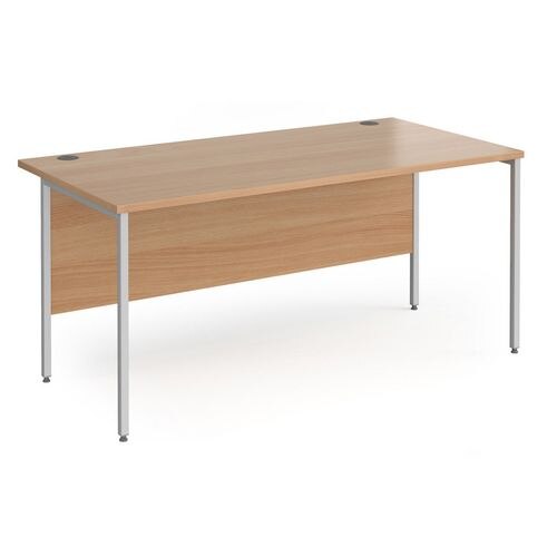 Rectangular Straight Desk with Beech Coloured MFC Top and Silver H-Frame Legs Contract 25 1600 x 800 x 725mm