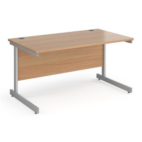 Rectangular Straight Desk with Beech Coloured MFC Top and Silver Frame Cantilever Legs Contract 25 1400 x 800 x 725mm