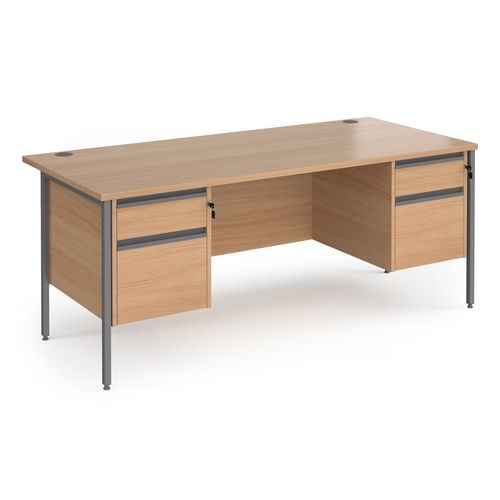 Straight Desk with Beech Coloured MFC Top and Graphite H-Frame Legs and 2 x 2 Lockable Drawer Pedestals Contract 25 1800 x 800 x 725mm