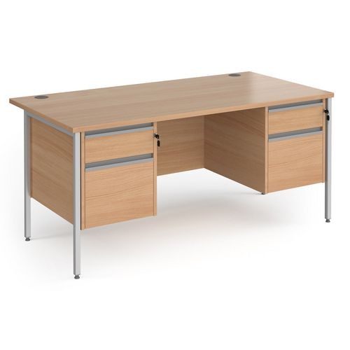 Straight Desk with Beech Coloured MFC Top and Silver H-Frame Legs and 2 x 2 Lockable Drawer Pedestals Contract 25 1600 x 800 x 725mm