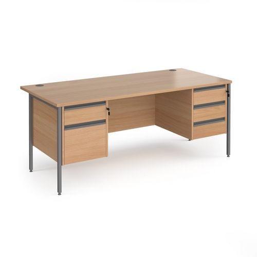 Dams International Straight Desk with Beech Coloured MFC Top and Graphite H-Frame Legs and Two & Three Lockable Drawer Pedestals Contract 25 1800 x 800 x 725mm