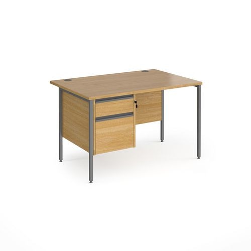 Dams International Straight Desk with Oak Coloured MFC Top and Graphite H-Frame Legs and 2 Lockable Drawer Pedestal Contract 25 1200 x 800 x 725mm