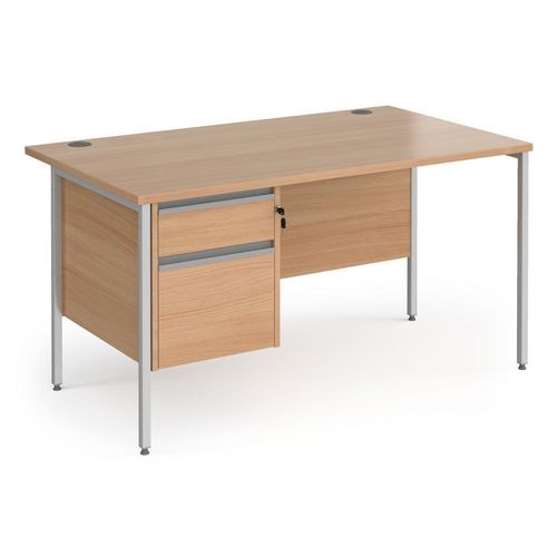 Straight Desk with Beech Coloured MFC Top and Silver H-Frame Legs and 2 Lockable Drawer Pedestal Contract 25 1400 x 800 x 725mm