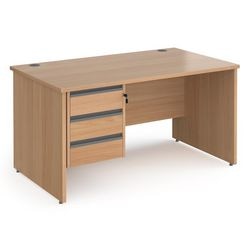 Dams International Straight Desk with Beech Coloured MFC Top and Graphite Frame Panel Legs and 3 Lockable Drawer Pedestal Contract 25 1400 x 800 x 725mm