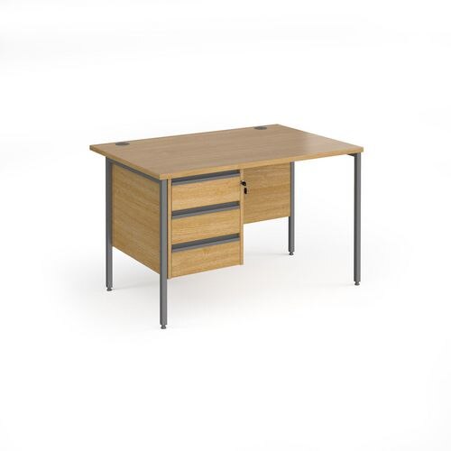 Dams International Straight Desk with Oak Coloured MFC Top and Graphite H-Frame Legs and 3 Lockable Drawer Pedestal Contract 25 1200 x 800 x 725mm