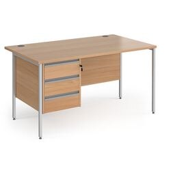 Straight Desk with Beech Coloured MFC Top and Silver H-Frame Legs and 3 Lockable Drawer Pedestal Contract 25 1400 x 800 x 725mm