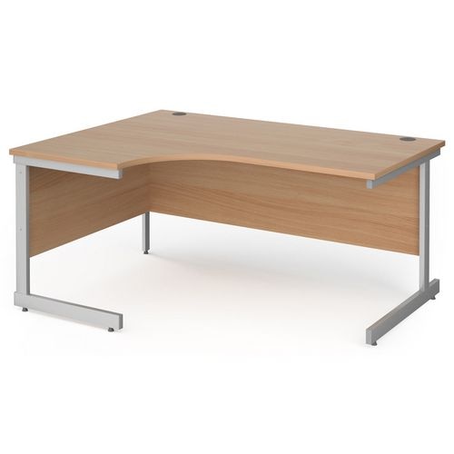 Left Hand Ergonomic Desk with Beech Coloured MFC Top and Silver Frame Cantilever Legs Contract 25 1600 x 1200 x 725 mm