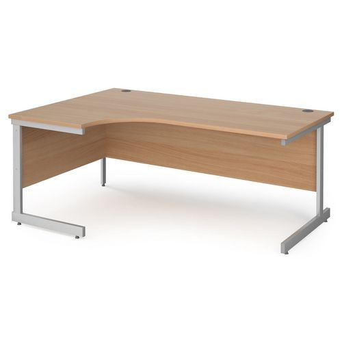 Left Hand Ergonomic Desk with Beech Coloured MFC Top and Silver Frame Cantilever Legs Contract 25 1800 x 1200 x 725 mm