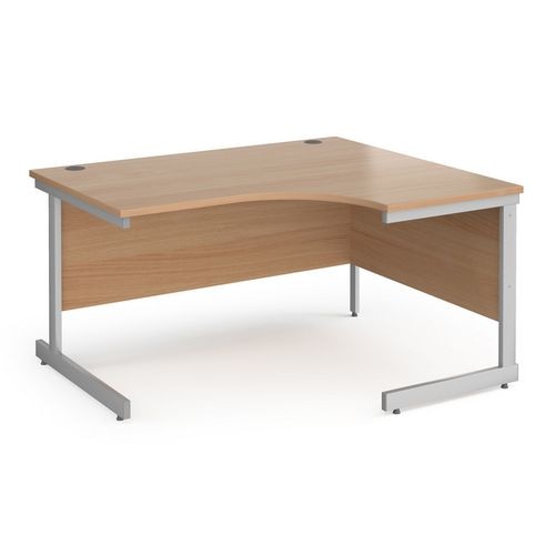 Right Hand Ergonomic Desk with Beech Coloured MFC Top and Silver Frame Cantilever Legs Contract 25 1400 x 1200 x 725 mm