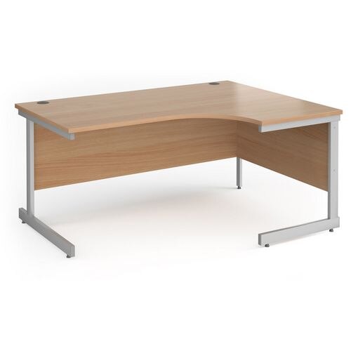 Right Hand Ergonomic Desk with Beech Coloured MFC Top and Silver Frame Cantilever Legs Contract 25 1600 x 1200 x 725 mm