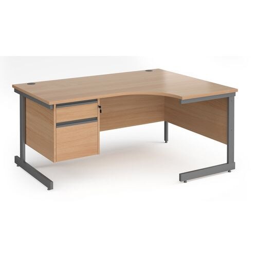 Right Hand Ergonomic Desk with 2 Lockable Drawers Pedestal and Beech Coloured MFC Top with Graphite Frame Cantilever Legs Contract 25 1600 x 1200 x 725 mm