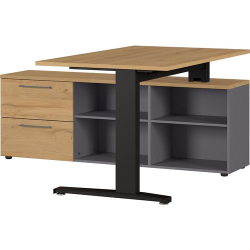 GERMANIA Rectangular Non Height Adjustable Angled Desk Oak Graphite, Grandson Oak Melamine 1,590 x 1,400 x 750 mm