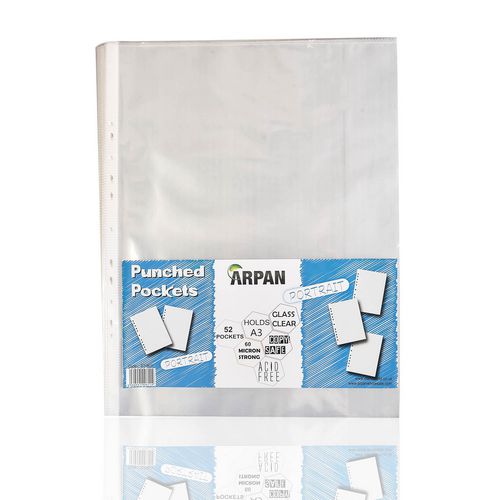 ARPAN Punched Pockets A3 Clear Transparent Polypropylene 11 Holes ST-9611 Pack of 52