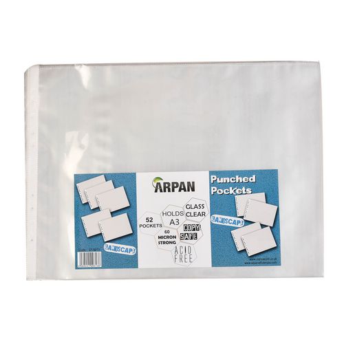 ARPAN Punched Pockets A3 Clear Transparent 60 Microns Polypropylene 11 Holes ST-9613 Pack of 52