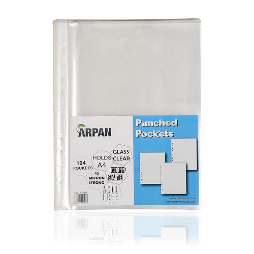 ARPAN Punched Pockets A4 Clear Transparent 45 Microns Polypropylene 11 Holes ST-9605 Pack of 104