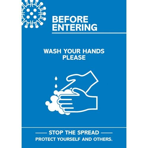 Seco Health & Safety Poster Before entering, wash your hands Semi-Rigid Plastic 29.7 x 42 cm