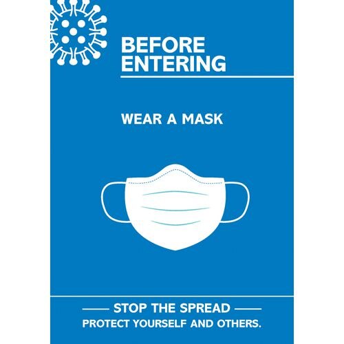 Seco Health & Safety Poster Before entering, wear a mask Semi-Rigid Plastic Blue, White 42 x 59.5 cm