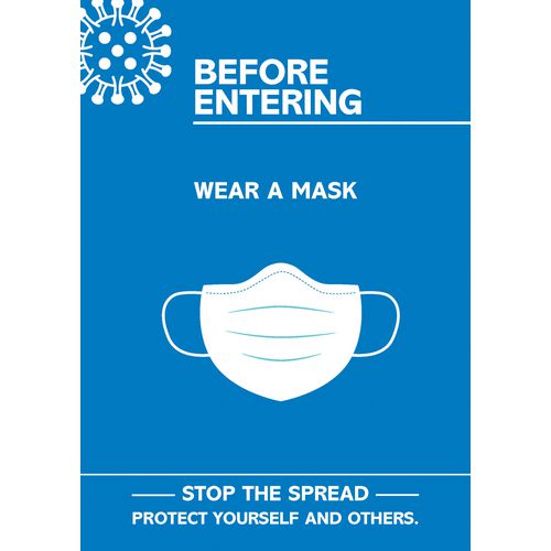 Seco Health & Safety Poster Before entering, wear a mask Semi-Rigid Plastic Blue, White 29.7 x 42 cm