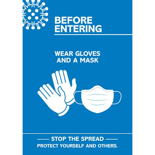 Seco Health & Safety Poster Before entering, wear gloves and a mask Semi-Rigid Plastic 42 x 59.5 cm